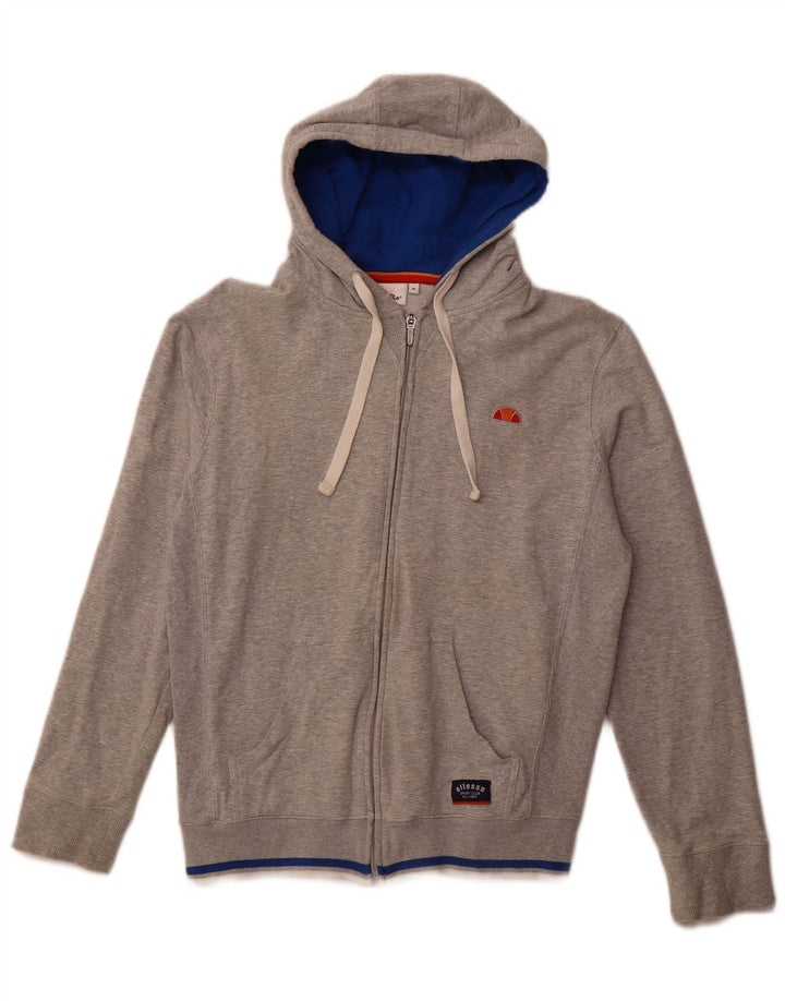 ELLESSE Womens Zip Hoodie Sweater UK 14 Medium Grey Cotton