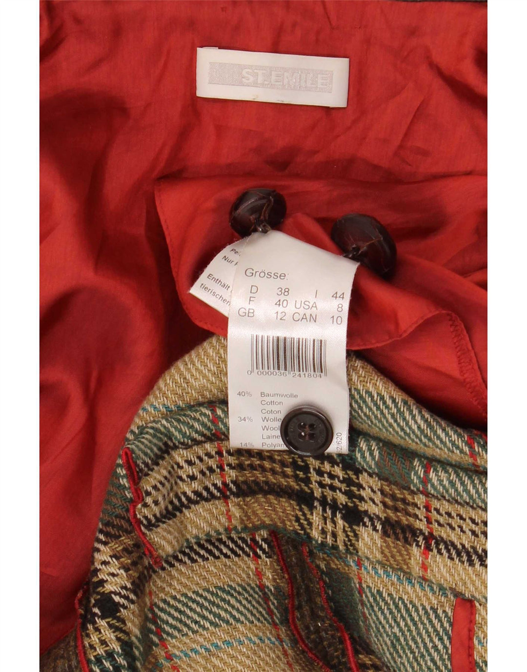 SF. Palton dublu pentru femei Emile UK 12, bumbac cu carouri kaki mediu