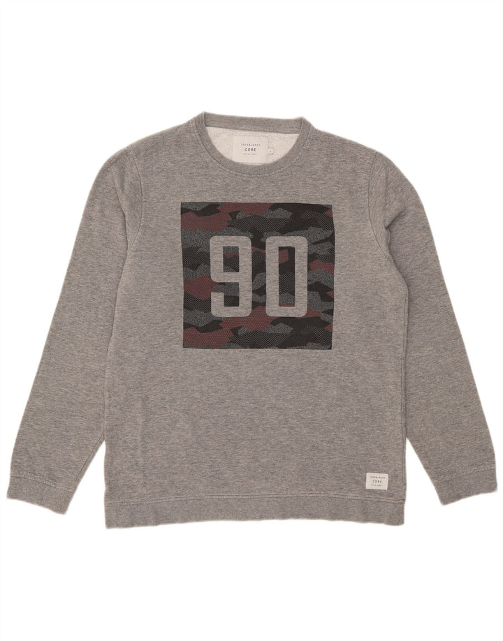 Pulover cu grafic pentru bărbați Jack & Jones Pulover mare din bumbac cu pete gri