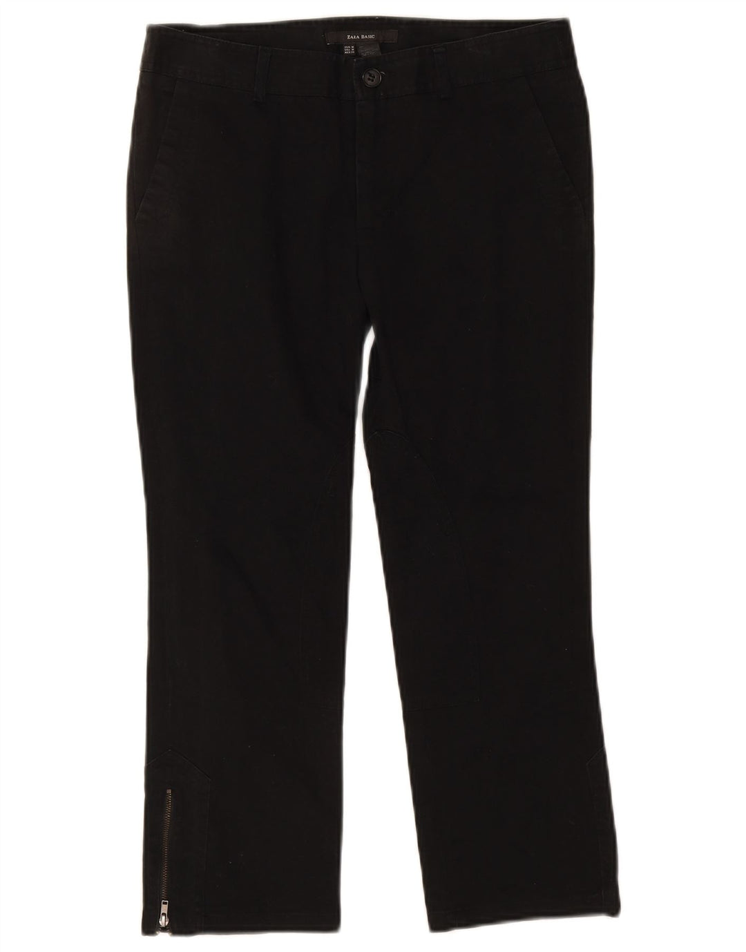 ZARA Womens Basic Straight Cropped Trousers Medium W30 L24 Black Cotton