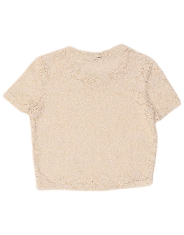 Bluză de top pentru femei Zara Crop See Through UK 12 Medium Off White Floral