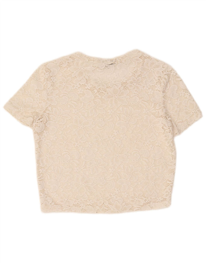 Bluză de top pentru femei Zara Crop See Through UK 12 Medium Off White Floral