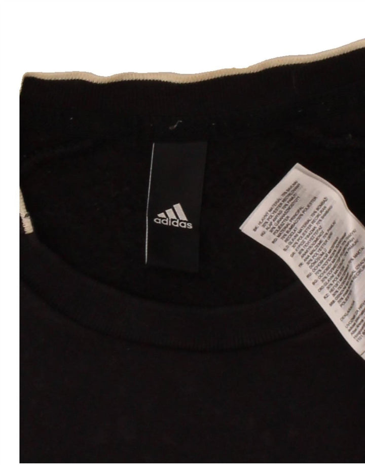 ADIDAS Mens Graphic Sweatshirt Jumper Small Black Cotton Vintage Adidas and Second-Hand Adidas from Messina Hembry 
