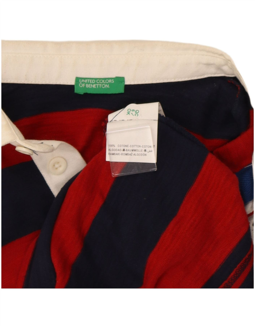 Tricou polo obișnuit cu mânecă lungă Benetton pentru băieți 7-8 ani cu dungi roșii medii