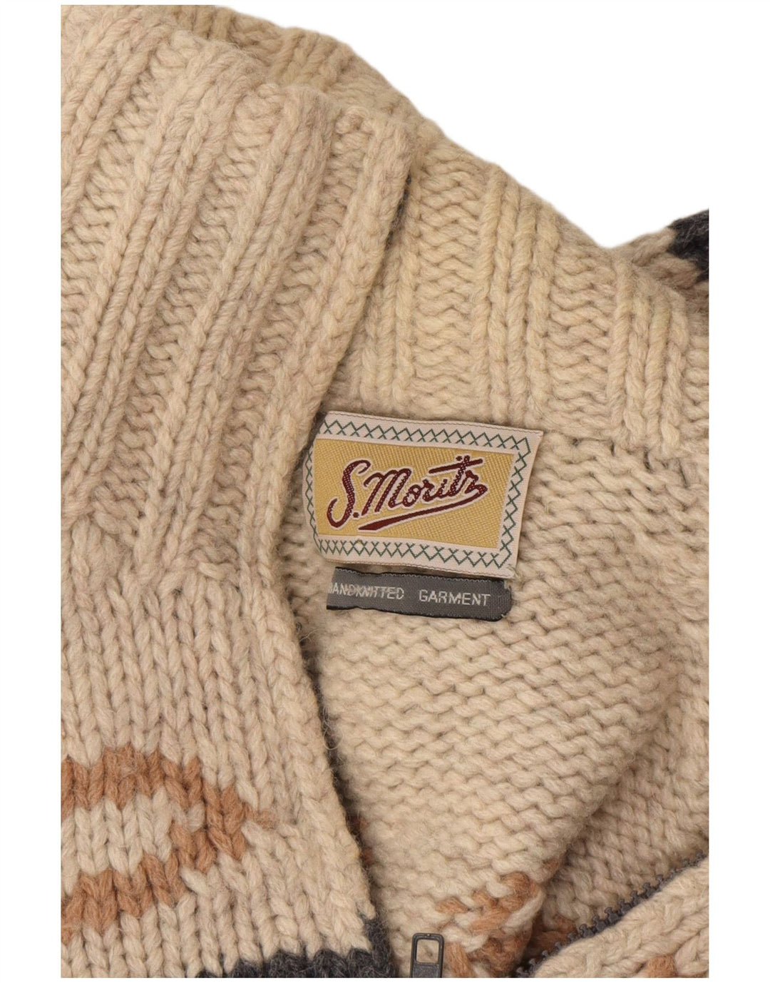S. Moritz Pulover pentru bărbați, cu fermoar, cu gât, mare, bej, geometric