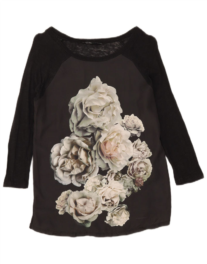 Top cu grafic pentru femei Zara, cu mâneci 3/4 UK 12 Medium Black Floral