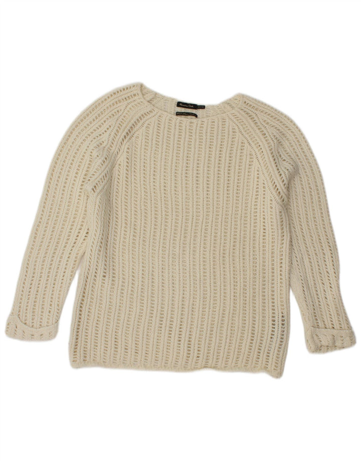 Pulover pentru femei Massimo Dutti cu gât de barcă UK 16 Lână mare bej