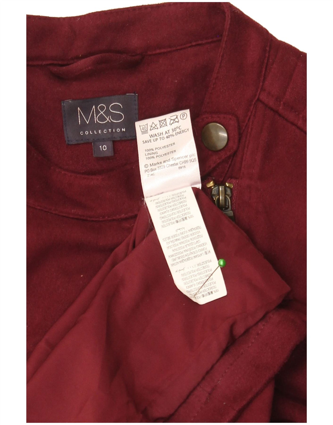 Geacă motociclist pentru femei Marks & Spencer UK 10 mic, din poliester burgundă