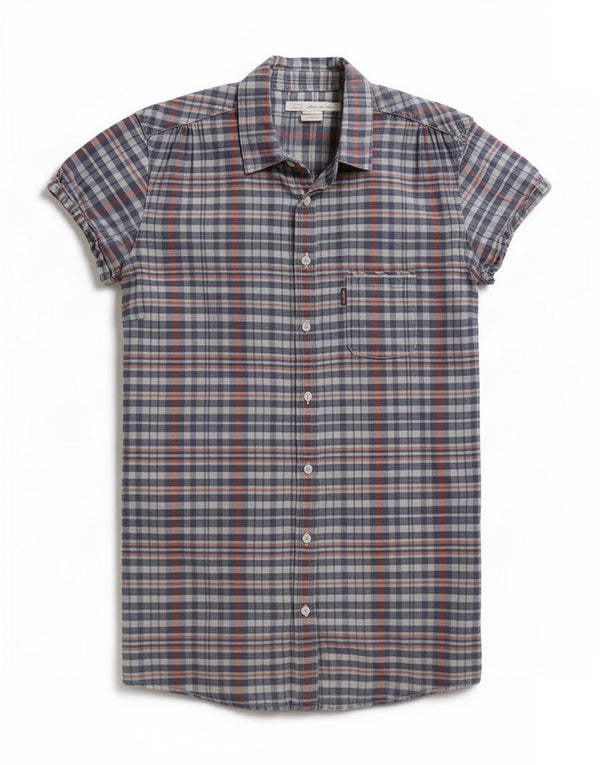 Levi's Womens Short Sleeve Shirt Blouse UK 10 Small Navy Blue Check Cotton