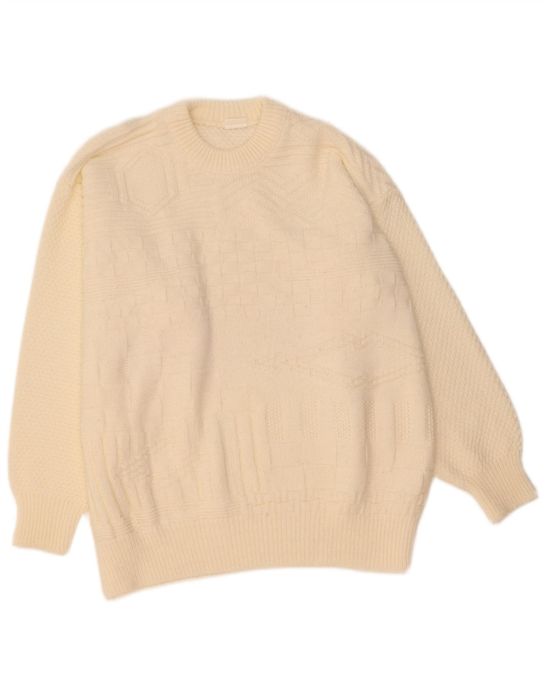 VINTAGE Mens Crew Neck Jumper Sweater XL Off White