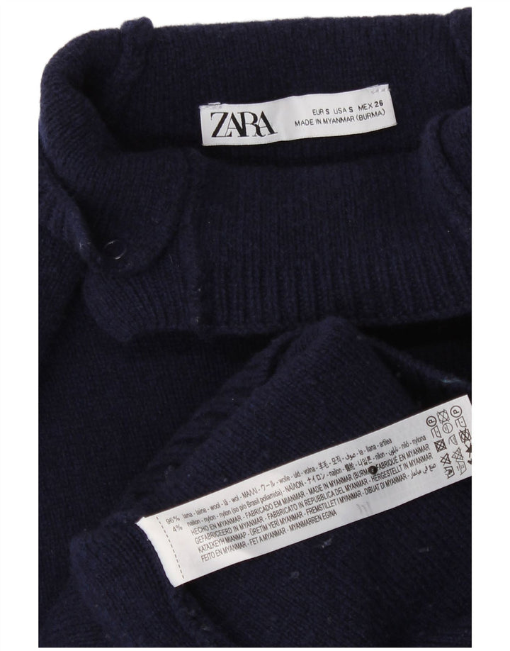Pulover de damă Zara cu gât țestoasă supradimensionat UK 10 Mic Lână bleumarin