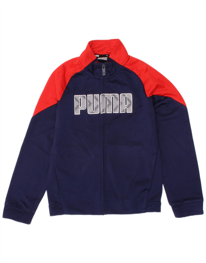 Jachetă de trening cu grafic Puma pentru băieți 7-8 ani, albastru bleumarin, color block