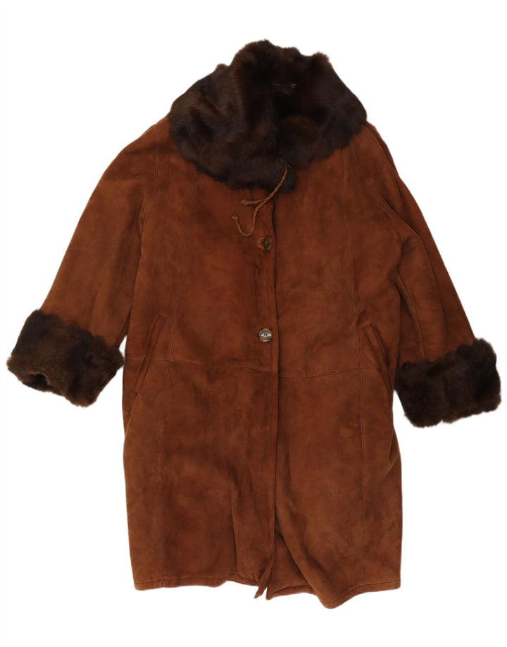 Palton oversize din shearling vintage pentru femei IT 50 XL maro shearling
