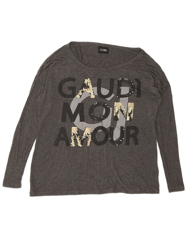 Top cu grafic supradimensionat pentru femei Gaudi cu mânecă lungă UK 10 mic, gri, viscoză