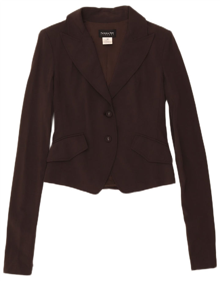 Patrizia Pepe Jachetă Blazer Crop pentru Femei cu 2 Nasturi IT 44 Lână Maro Mediu