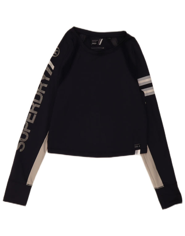 Top grafic Superdry pentru femei cu mânecă lungă UK 12 Medium Bleumarin Colorblock