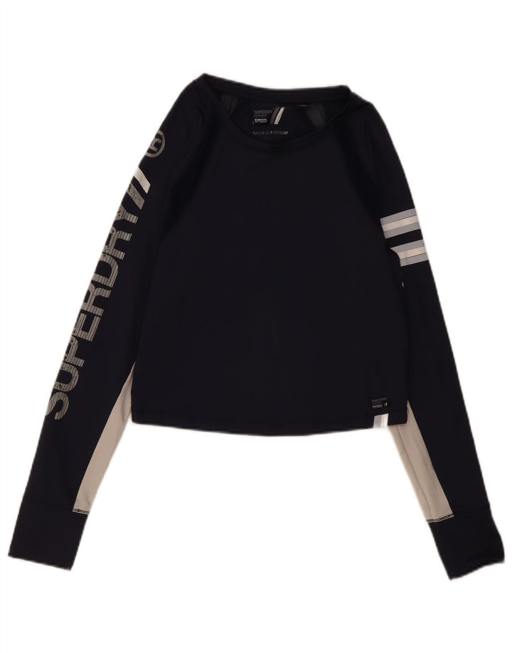 Top grafic Superdry pentru femei cu mânecă lungă UK 12 Medium Bleumarin Colorblock