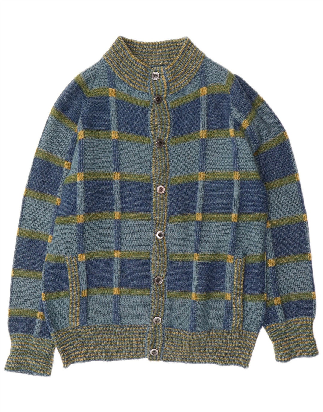 Pulover Cardigan Vintage pentru bărbați IT 52 Large Blue Check