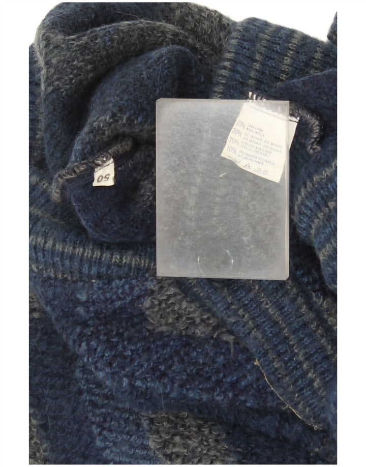 Pulover Cardigan Vintage pentru Barbati IT 50 Mediu Lână Chevron Albastru Marin