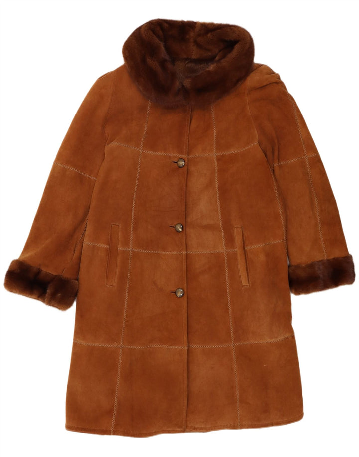 Palton vintage pentru femei din shearling IT 46 din piele maro mare
