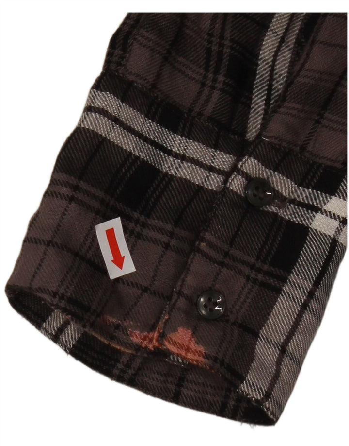 Cămașă de flanel supradimensionată pentru femei BENETTON UK 10 Small Brown Check Viscose
