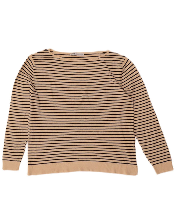 Pulover pentru femei Zara, cu gât de barcă, Marea Britanie 14 Medium Bej cu dungi