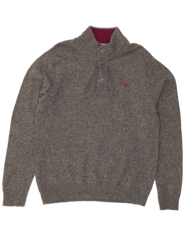 Crew Clothing Pulover pentru bărbați cu gât cu nasturi XL Lână gri