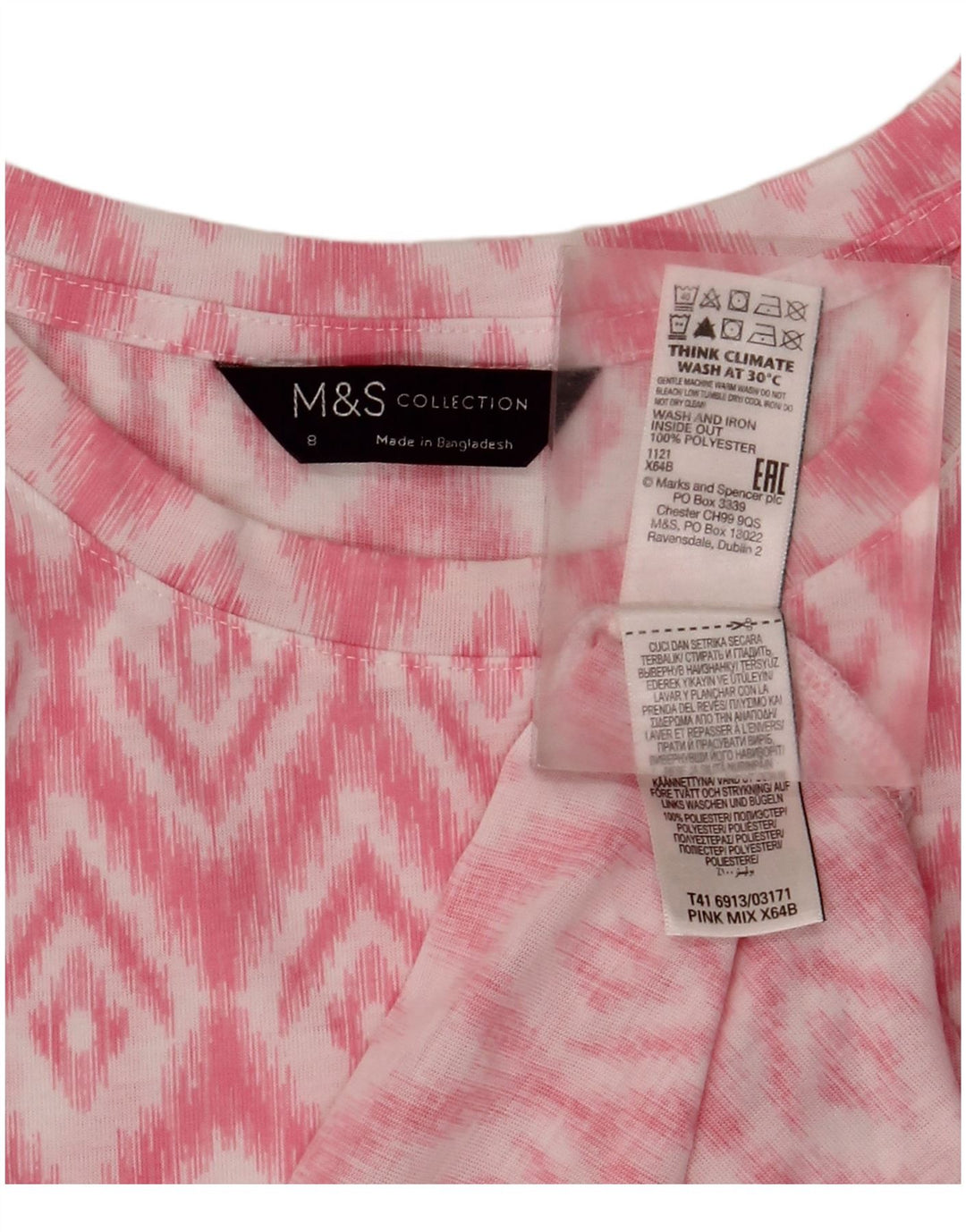 Bluză fără mâneci pentru femei Marks & Spencer UK 8 Small Pink Ikat Poliester