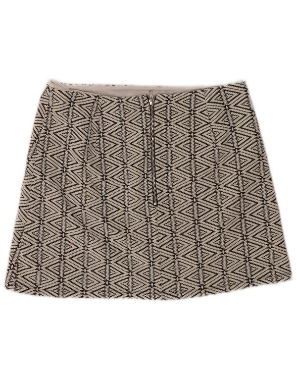 Fusta mini Topshop pentru femei UK 14 Large W34 White Geometric Bumbac