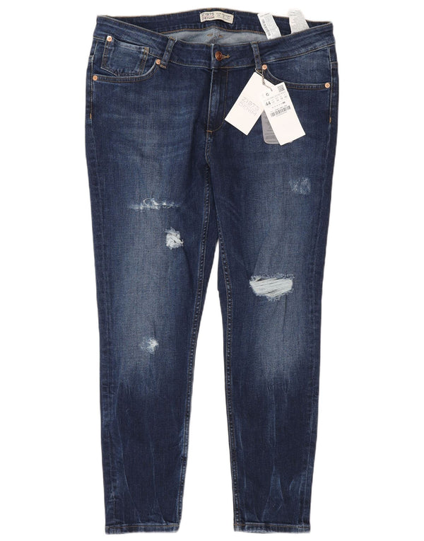 Zara femei Z1975 blugi skinny distressed UK 16 XL W34 L28 albastru bumbac