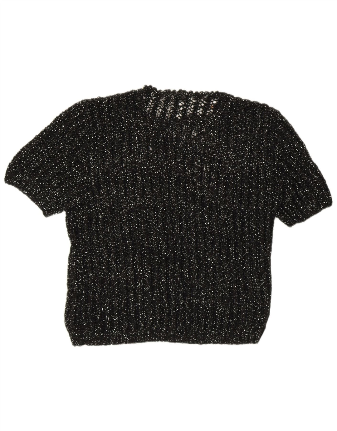 Pulover vintage pentru femei cu mânecă scurtă cu gâtul tripu și pulover UK 12 mediu negru