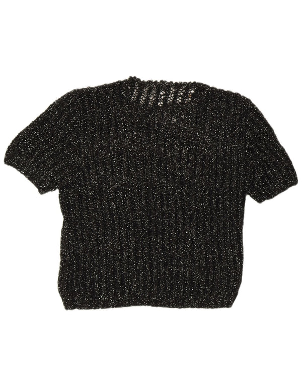 Pulover vintage pentru femei cu mânecă scurtă cu gâtul tripu și pulover UK 12 mediu negru