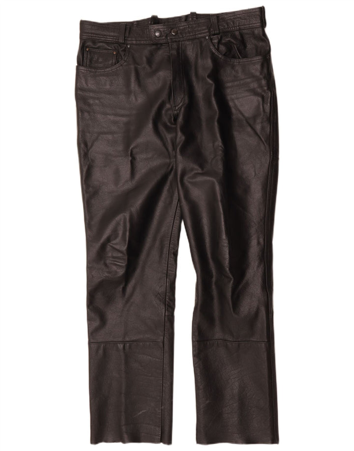 Pantaloni drepti din piele pentru bărbați Louis W34 L30 negri