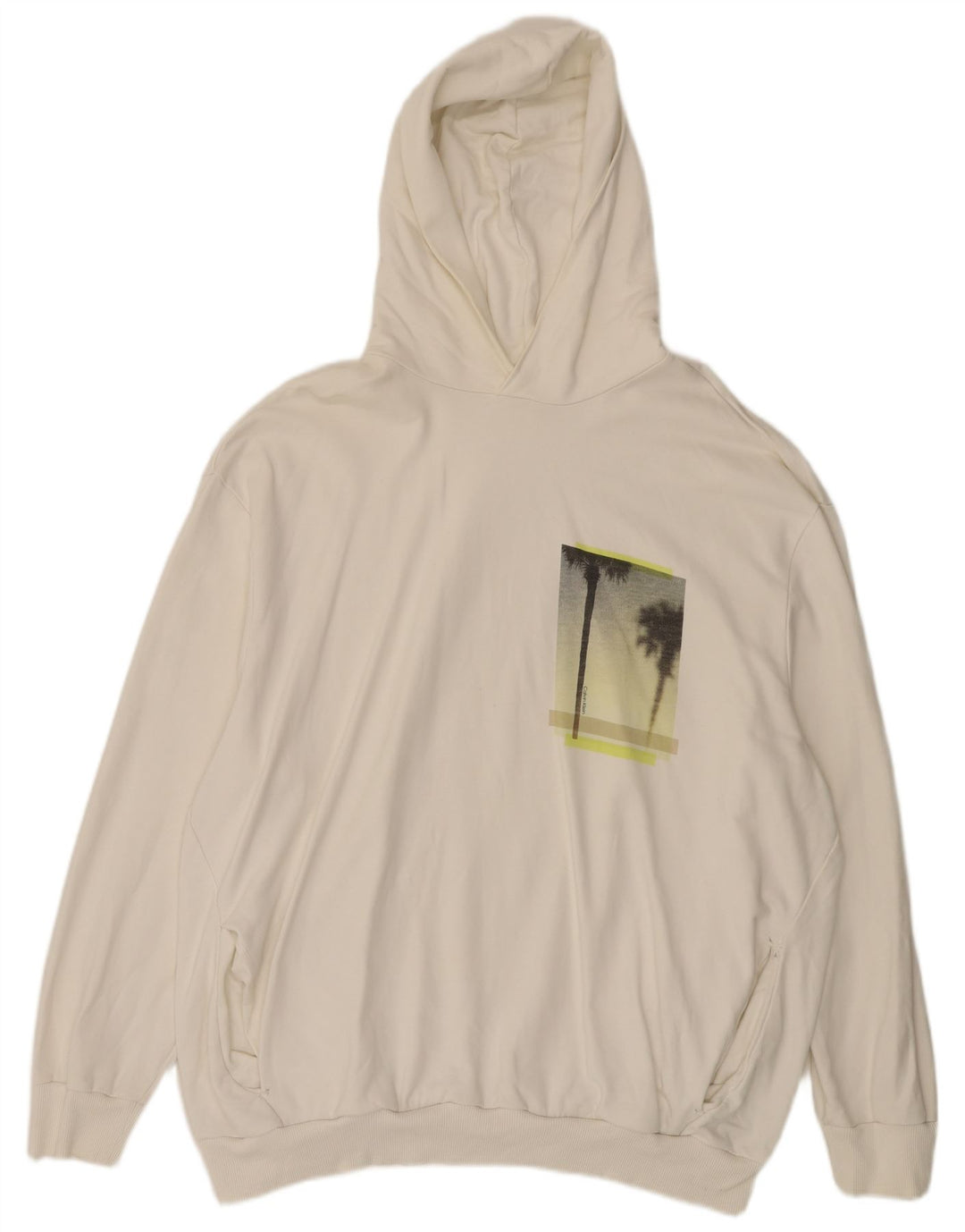 Pulover Calvin Klein pentru bărbați, cu glugă grafică, 3XL, bumbac alb