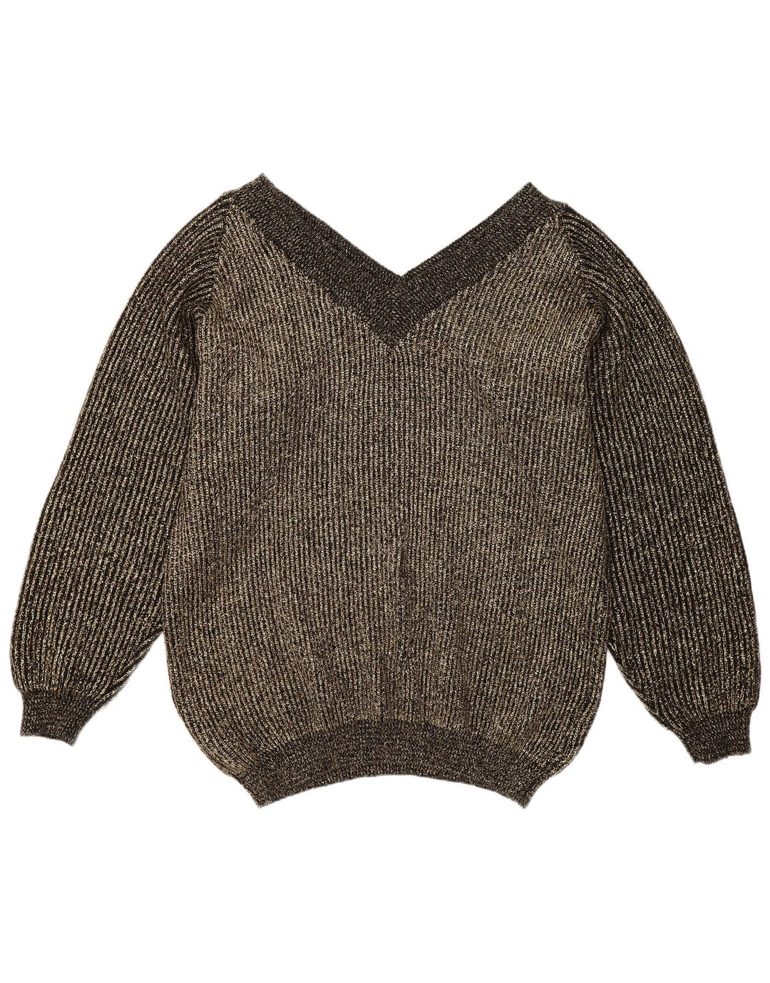 Pulover vintage pentru femei cu decolteu în V supradimensionat EU 40, mediu auriu