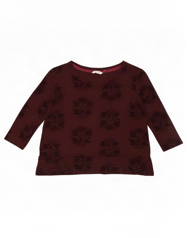 White Stuff Crop Top pentru femei mâneci 3/4 UK 14 Medium Burgundy Floral Viscose