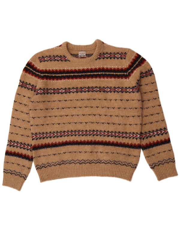 Pulover pentru bărbați Scout cu gât roșu, mare, nailon Fair Isle, bej