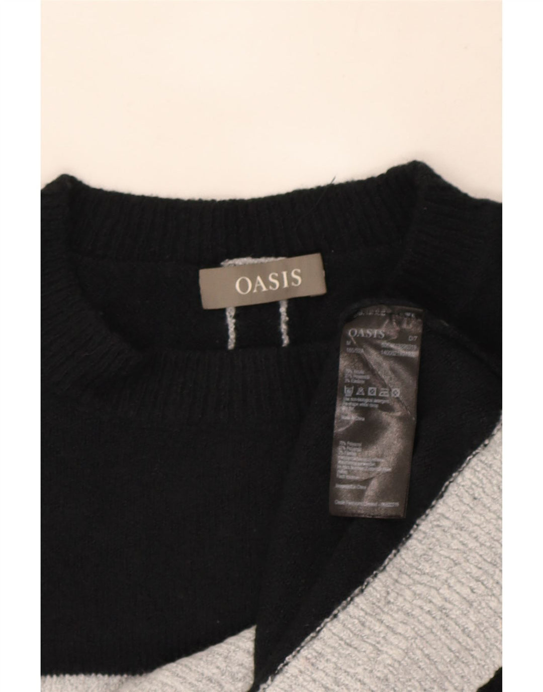 Pulover Oasis pentru femei cu decolteu rotund UK 14 Medium Negru cu dungi acrilice