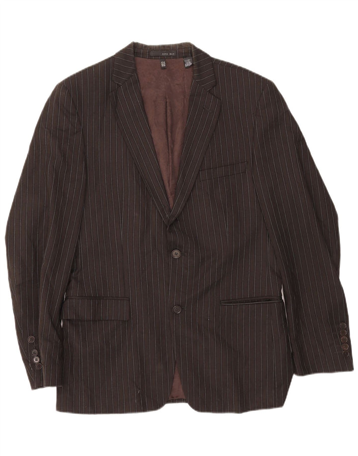 Jachetă pentru bărbați Zara cu 2 nasturi EU 50 Maro Mediu Rayon Pinstripe