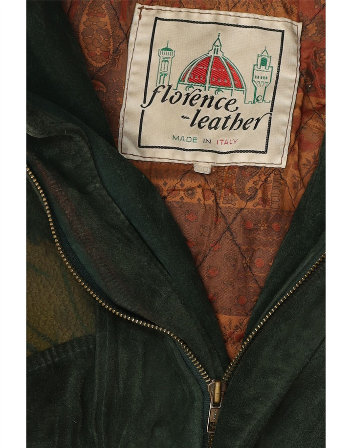 Jachetă bomber din piele intoarsă cu model abstract pentru bărbați de epocă IT 50 din piele verde mare