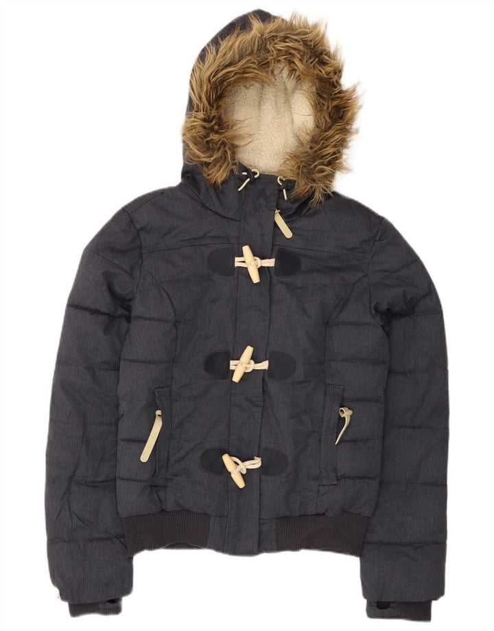 Jachetă căptușită cu glugă Superdry pentru femei UK 10 Small Gri Poliester