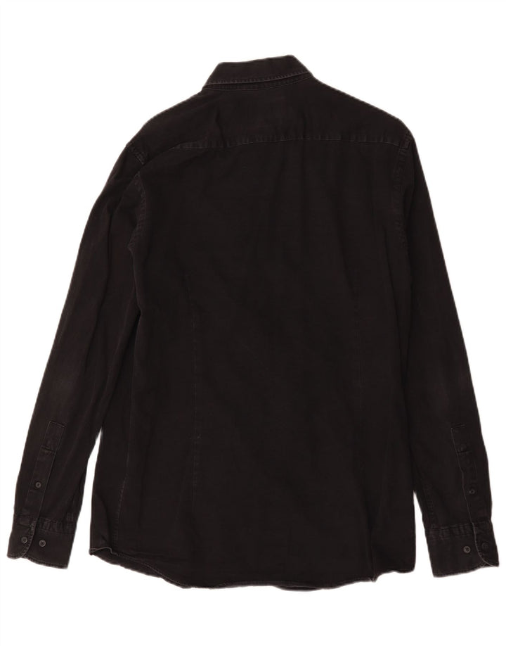 Cămașă Massimo Dutti pentru bărbați din denim, bumbac mediu negru
