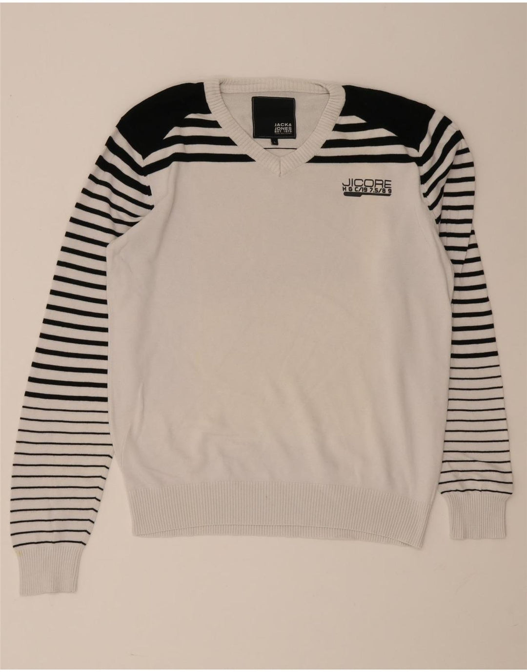 Jack & Jones Pulover cu decolteu în V pentru bărbați, mare, alb, bloc de culoare