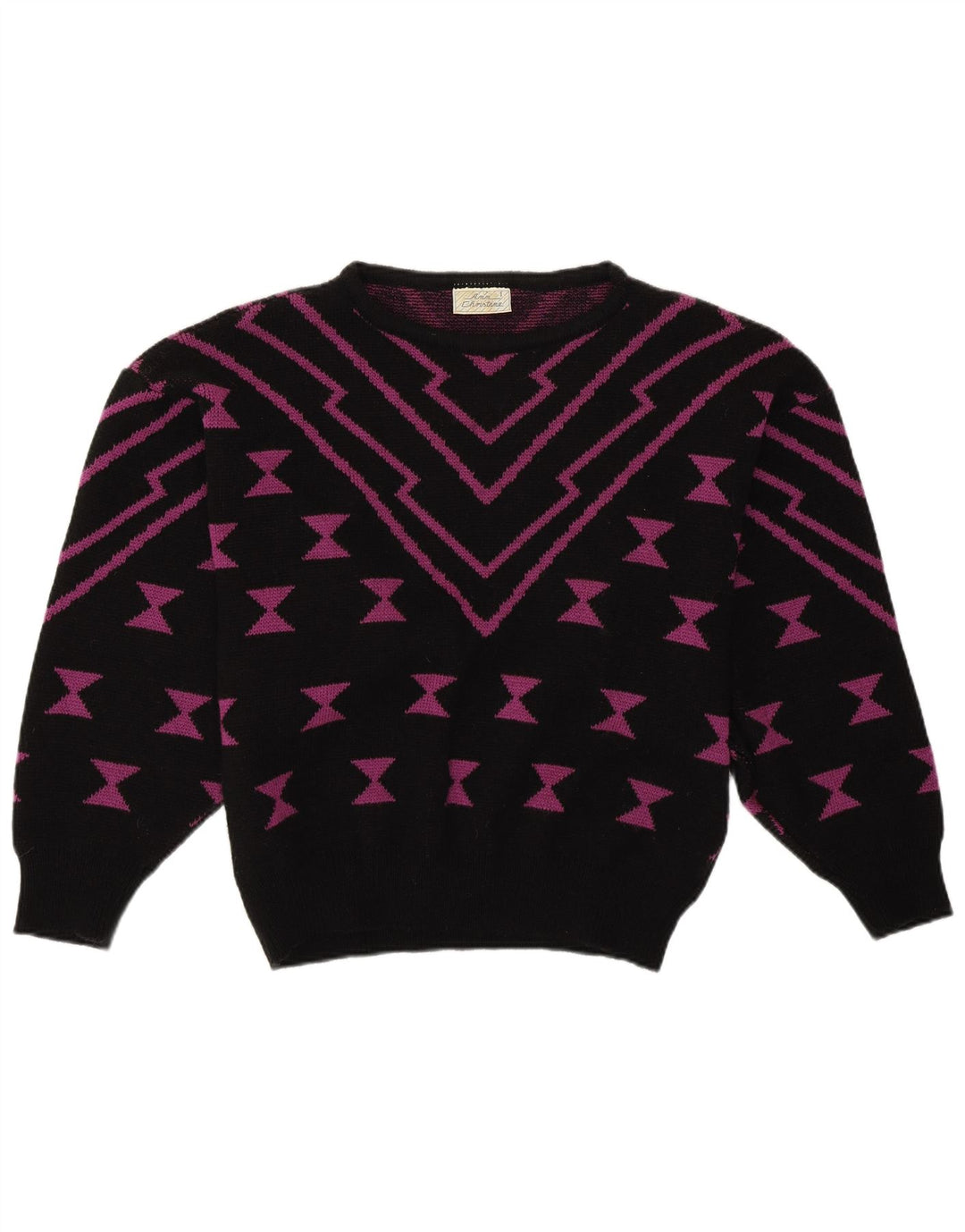 ANN CHRISTINE Pulover pentru damă cu gât de barcă UK 14 Medium Negru Geometric