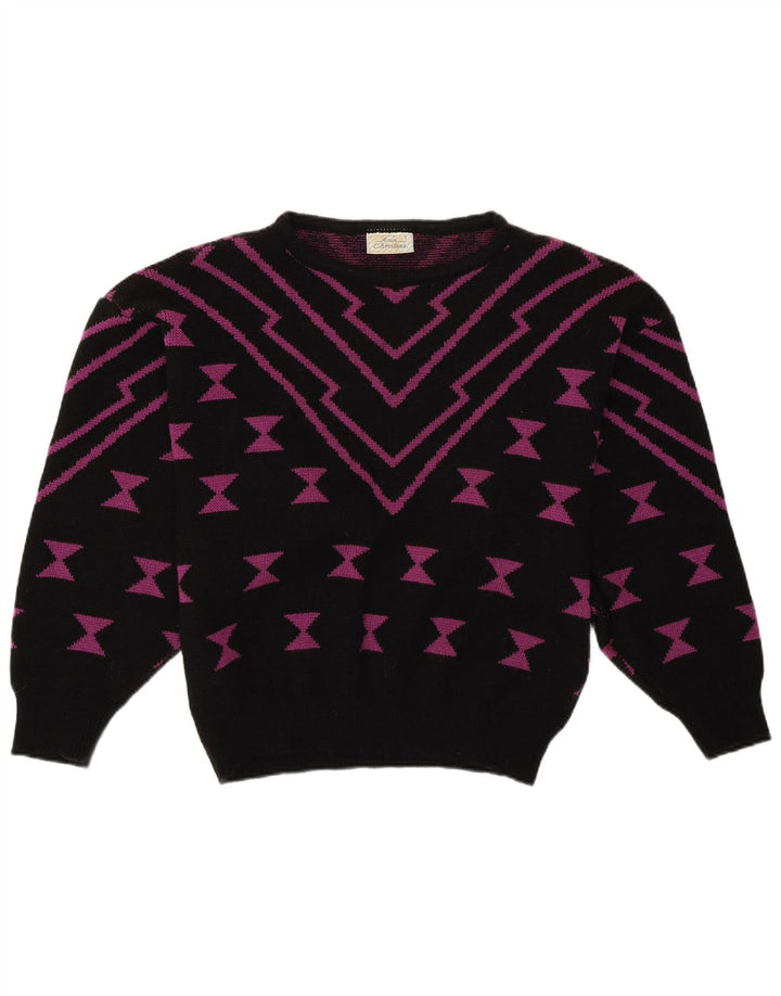 ANN CHRISTINE Pulover pentru damă cu gât de barcă UK 14 Medium Negru Geometric