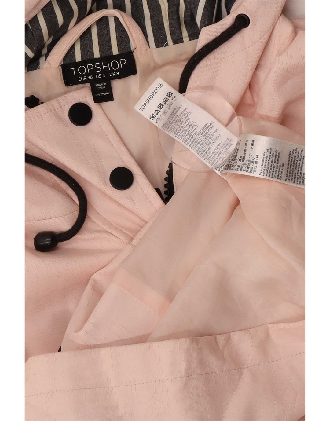 Jachetă de ploaie Topshop pentru femei, cu glugă, cu formă regulată, UK 8, poliester roz mic