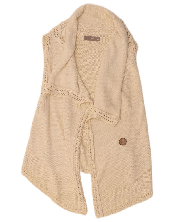 Pulover cardigan deschis fără mâneci pentru femei Zara UK 14 bumbac mediu bej