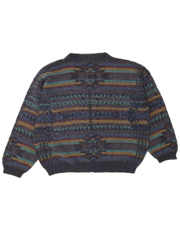 Pulover Cardigan Vintage pentru bărbați UK 20 2XL Bleumarin cu dungi
