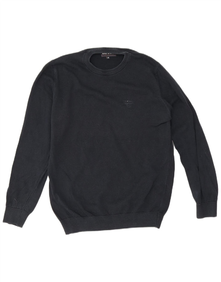 Pulover Barbour pentru bărbați cu gât roșu, bumbac mediu albastru bleumarin