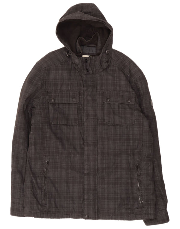 Jachetă cu glugă pentru bărbați Tom Tailor UK 44 2XL, bumbac negru cu carouri